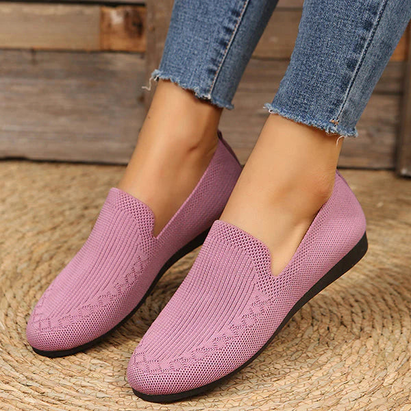 Chaussures plates en maille décontractées de couleur unie