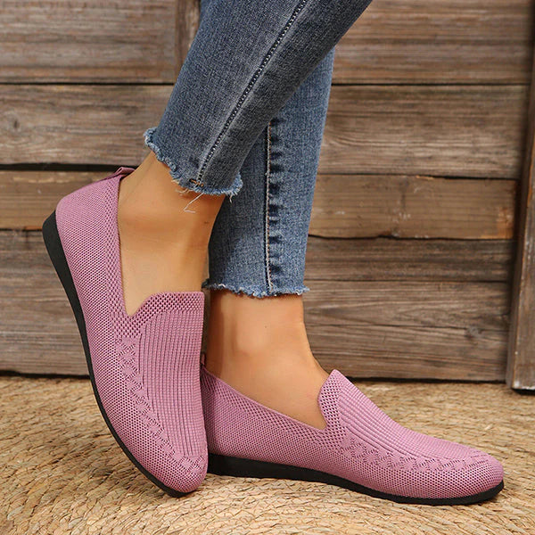 Chaussures plates en maille décontractées de couleur unie