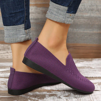 Chaussures plates en maille décontractées de couleur unie